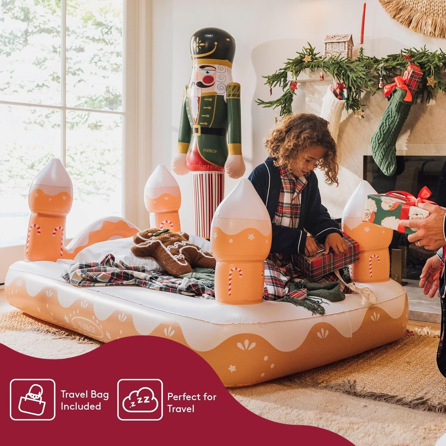 Kids Inflatable Gingerbread House Bed & Air Mattress Twin Sleepover Travel