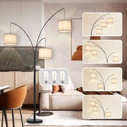Modern 3-Light Dimmable Floor Lamp with Grey Shades for Living Room Office