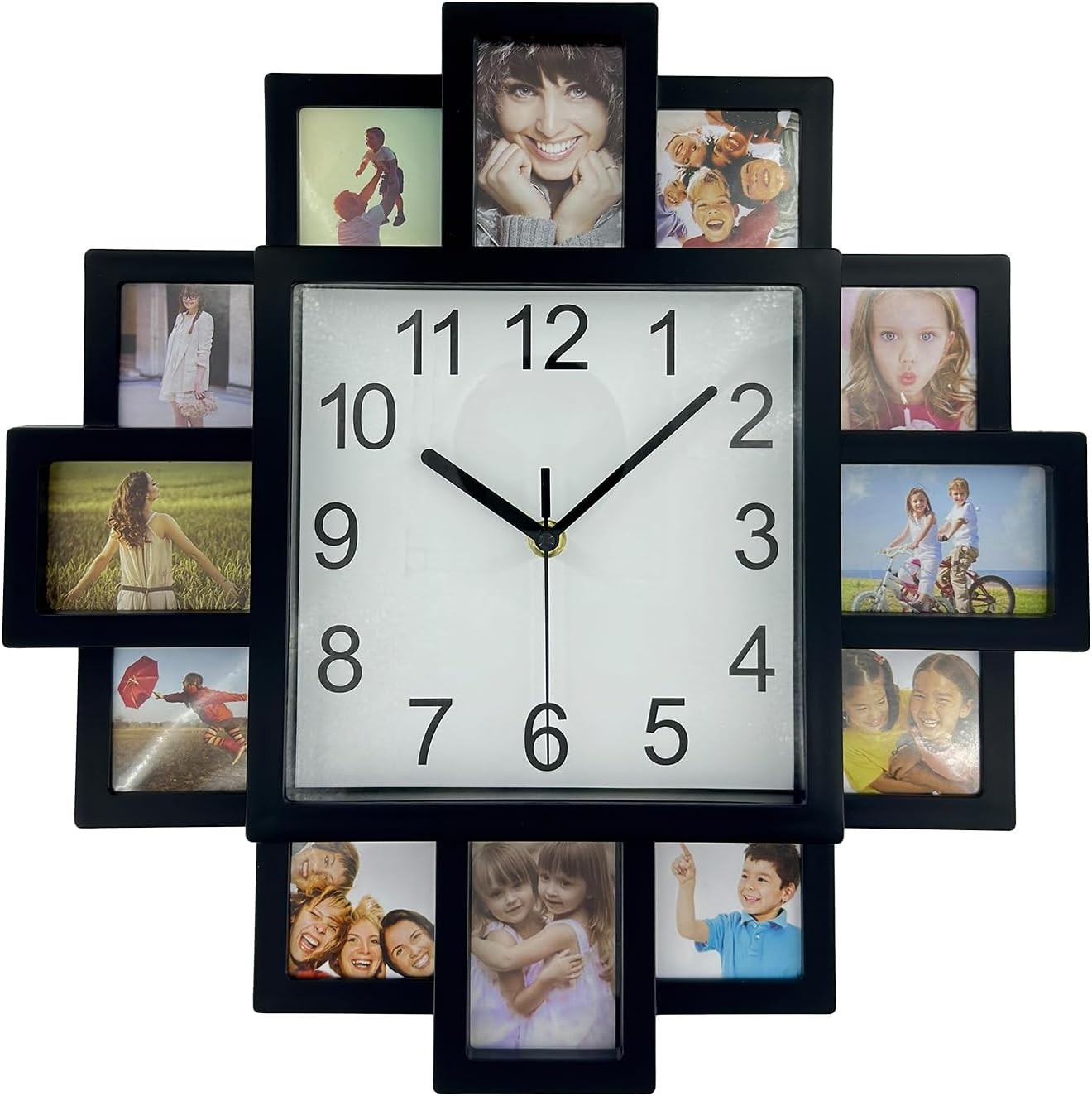 Large DIY Photo Frame Wall Clock 40cm Multi-Photo Modern Silent Home Decor