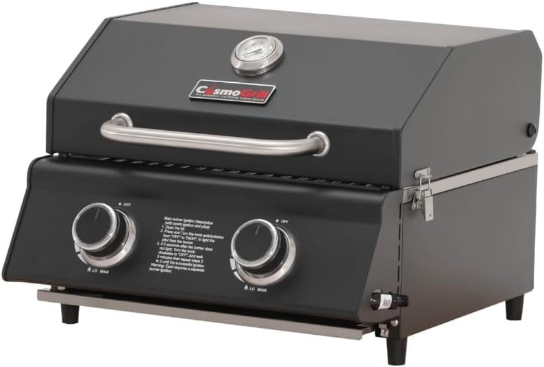 Compact 2 Burner Portable Gas BBQ Grill with Temperature Gauge Tabletop Outdoor