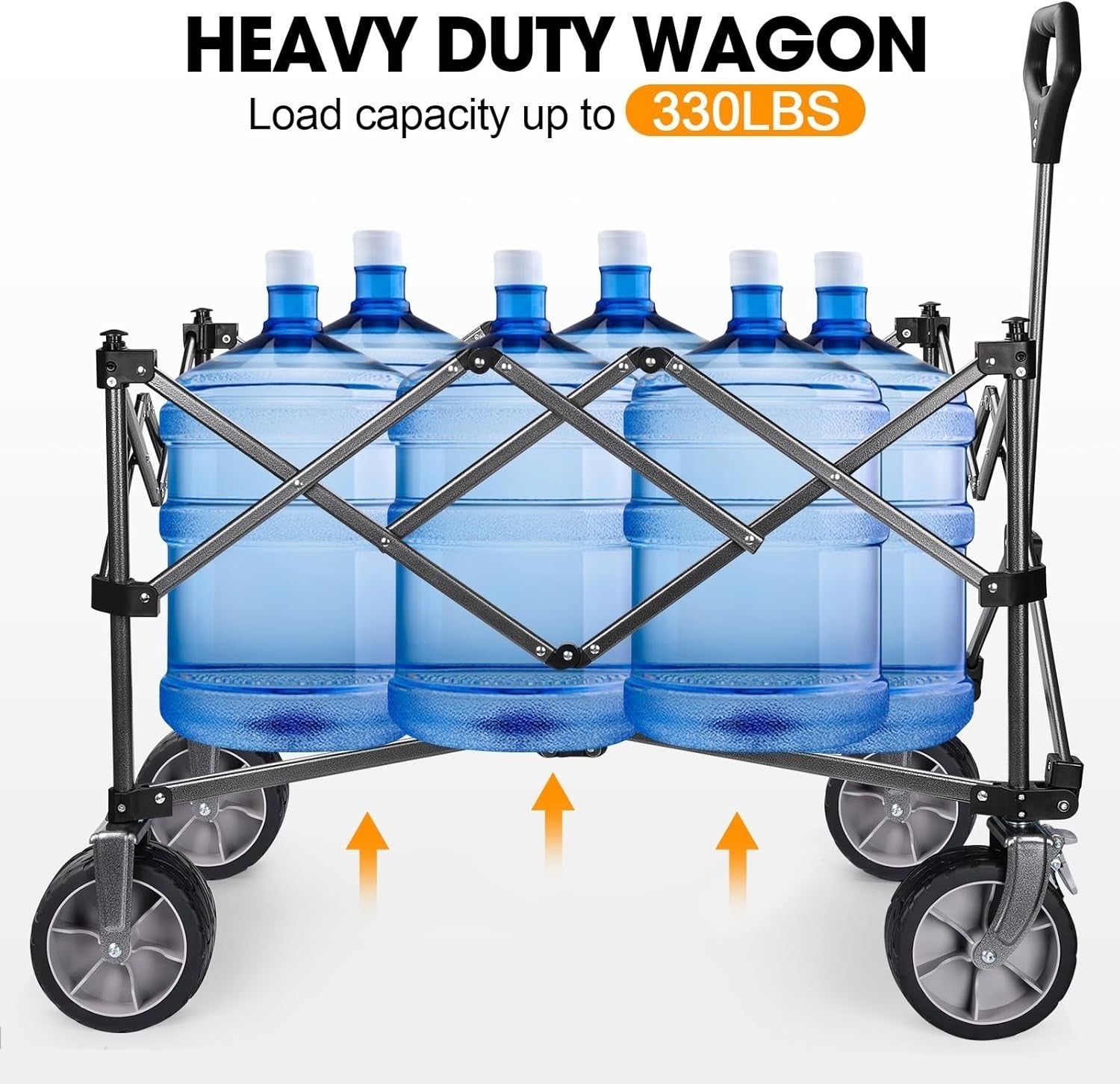 Blue 200L Heavy Duty Folding Wagon 150kg Trolley Cart w/ Big Wheels & Brakes