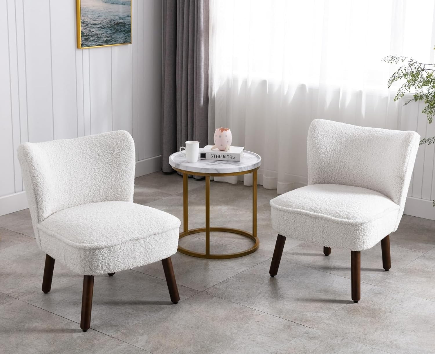 Faux Fur Tub Chair Armless Accent Sofa White Wood Legs Lounge