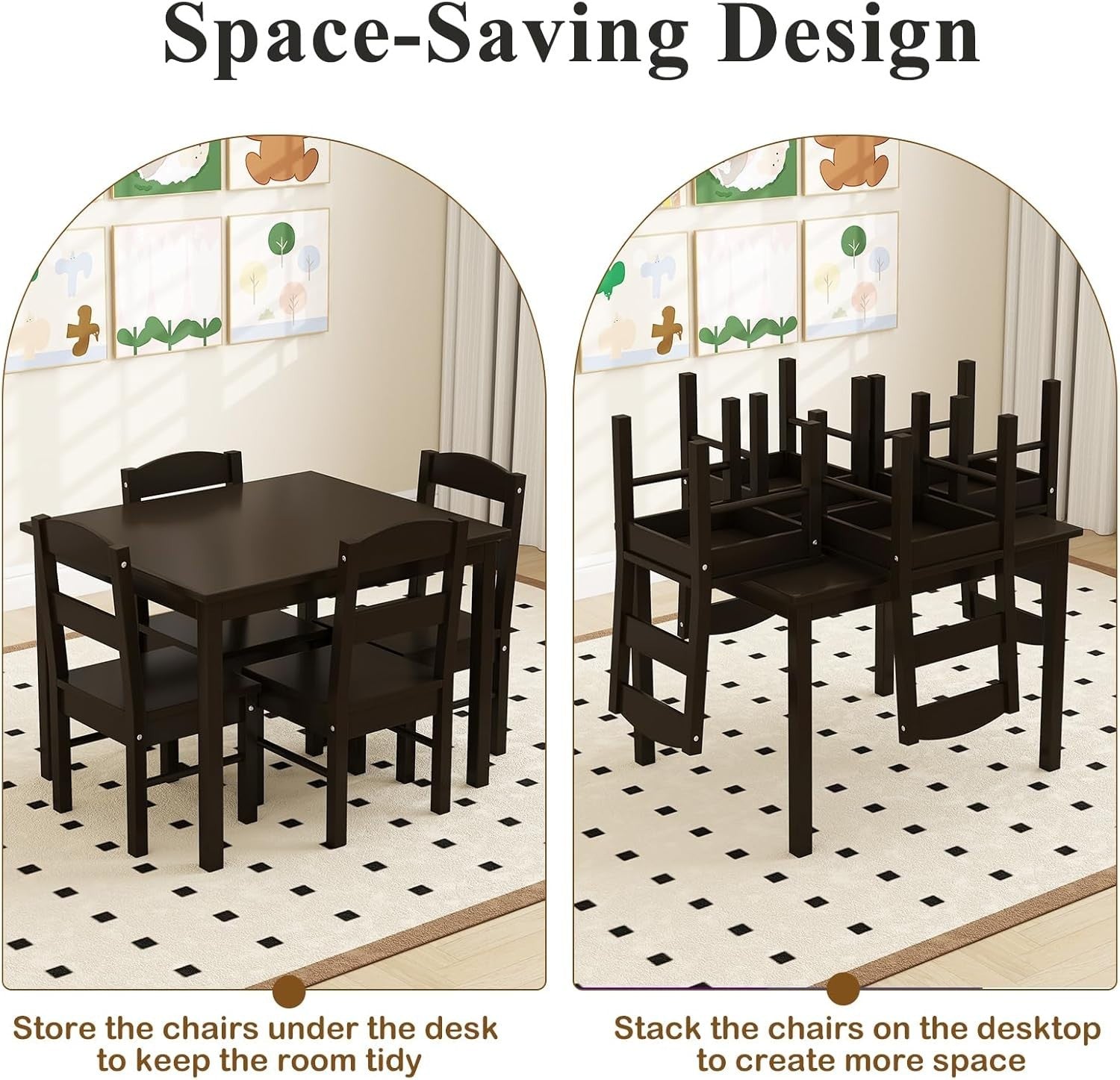 Kids Wooden Table and Chair Set, 4 Seats, Durable Activity & Study Furniture