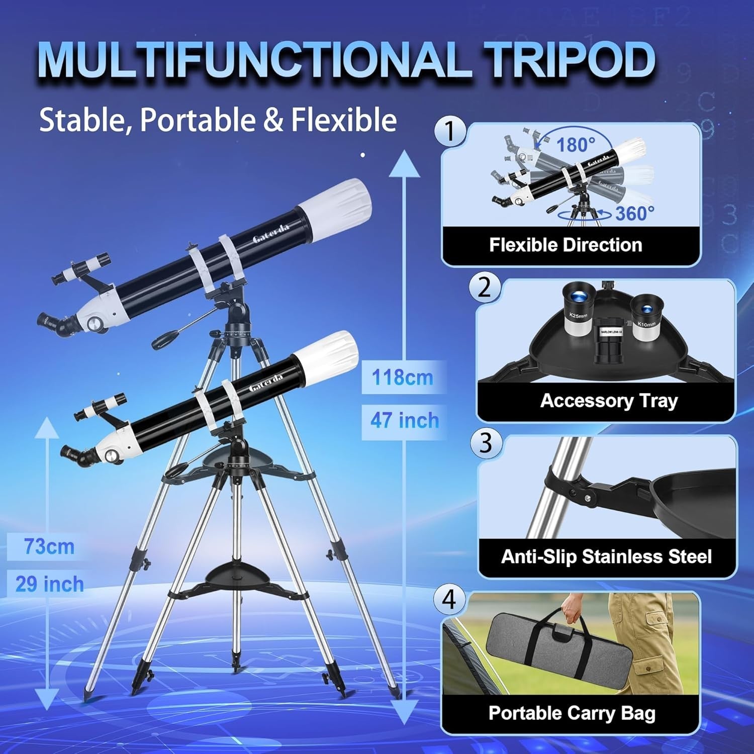 90mm Aperture 900mm Refractor Telescope for Adults & Beginners with Tripod
