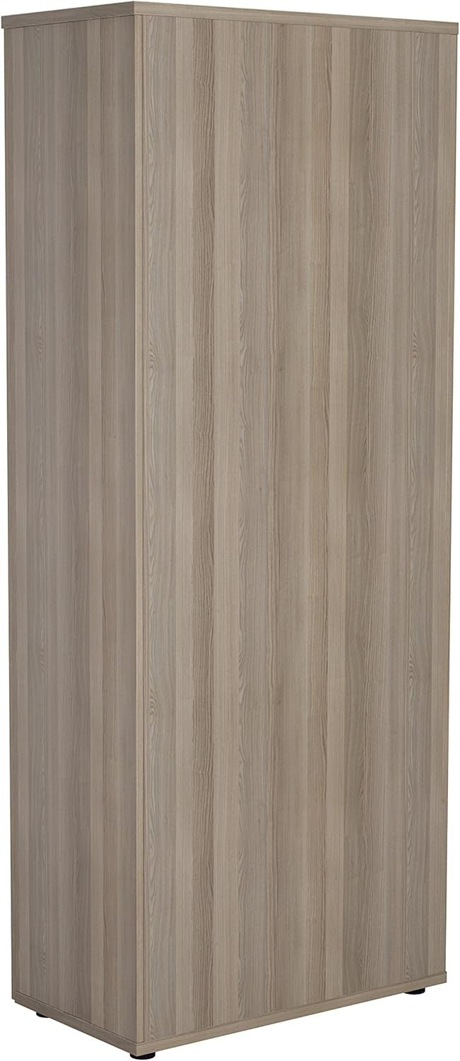 Tall Grey Oak Lockable Office Cupboard 4 Shelf Storage Cabinet 200cm