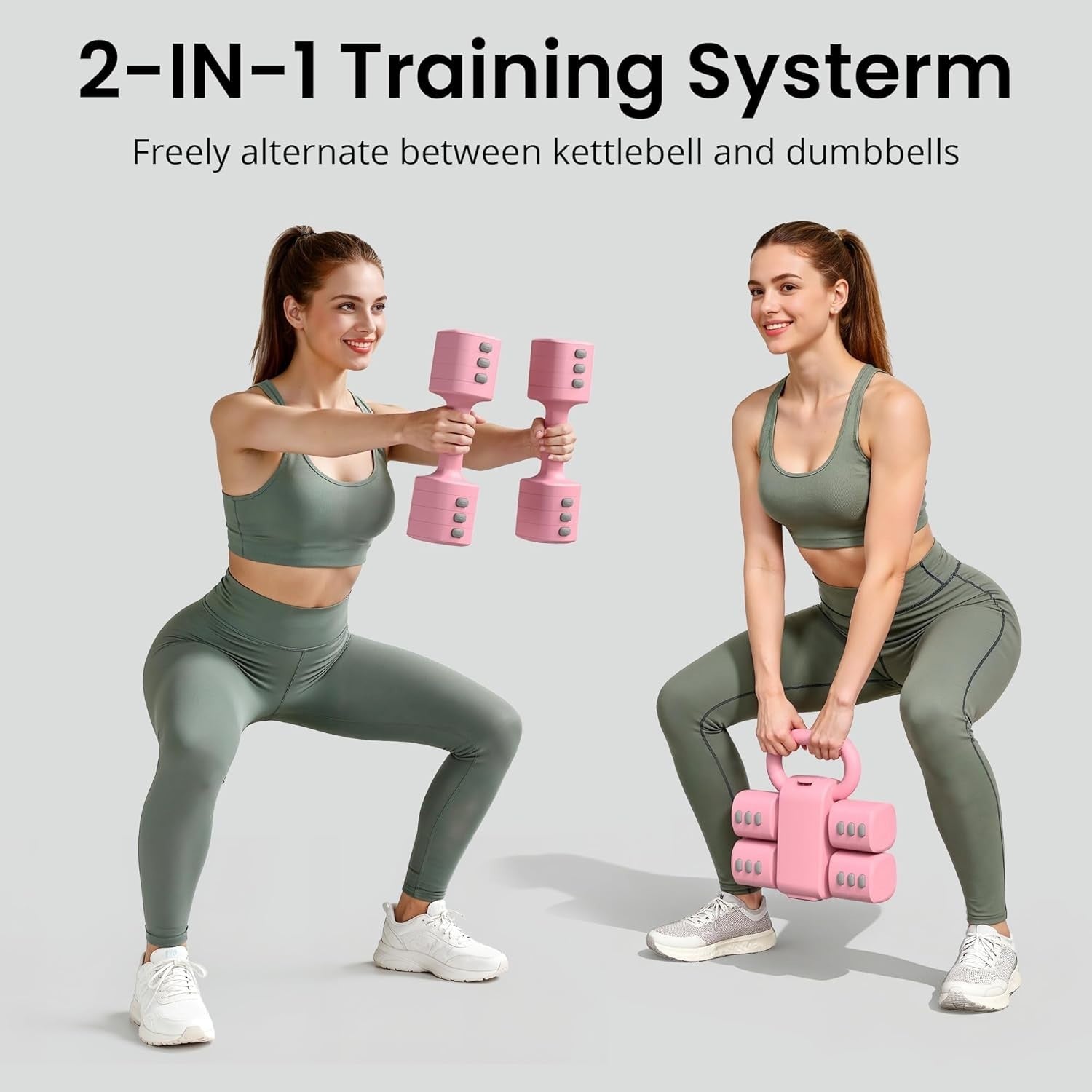 Pink 2-in-1 Adjustable Dumbbell Kettlebell Set Quick Change 2.2–5.5lb