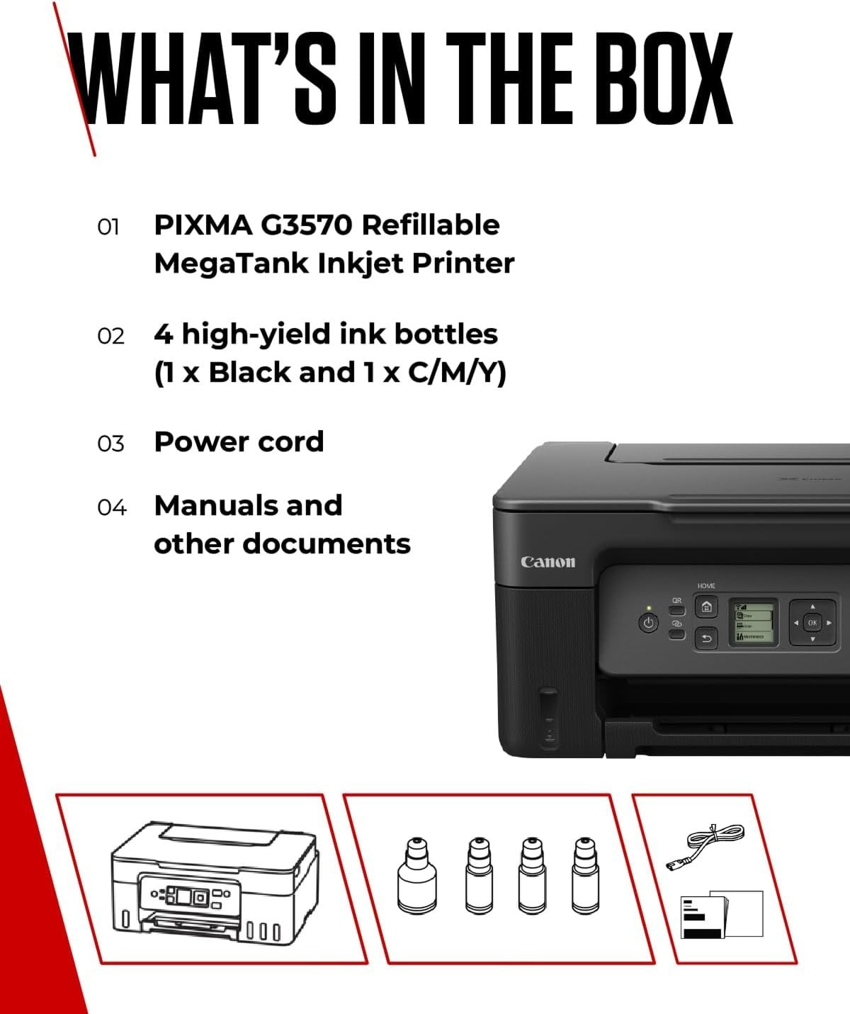 A4 Colour All-in-One MegaTank Printer Wireless Copier Scanner G3570