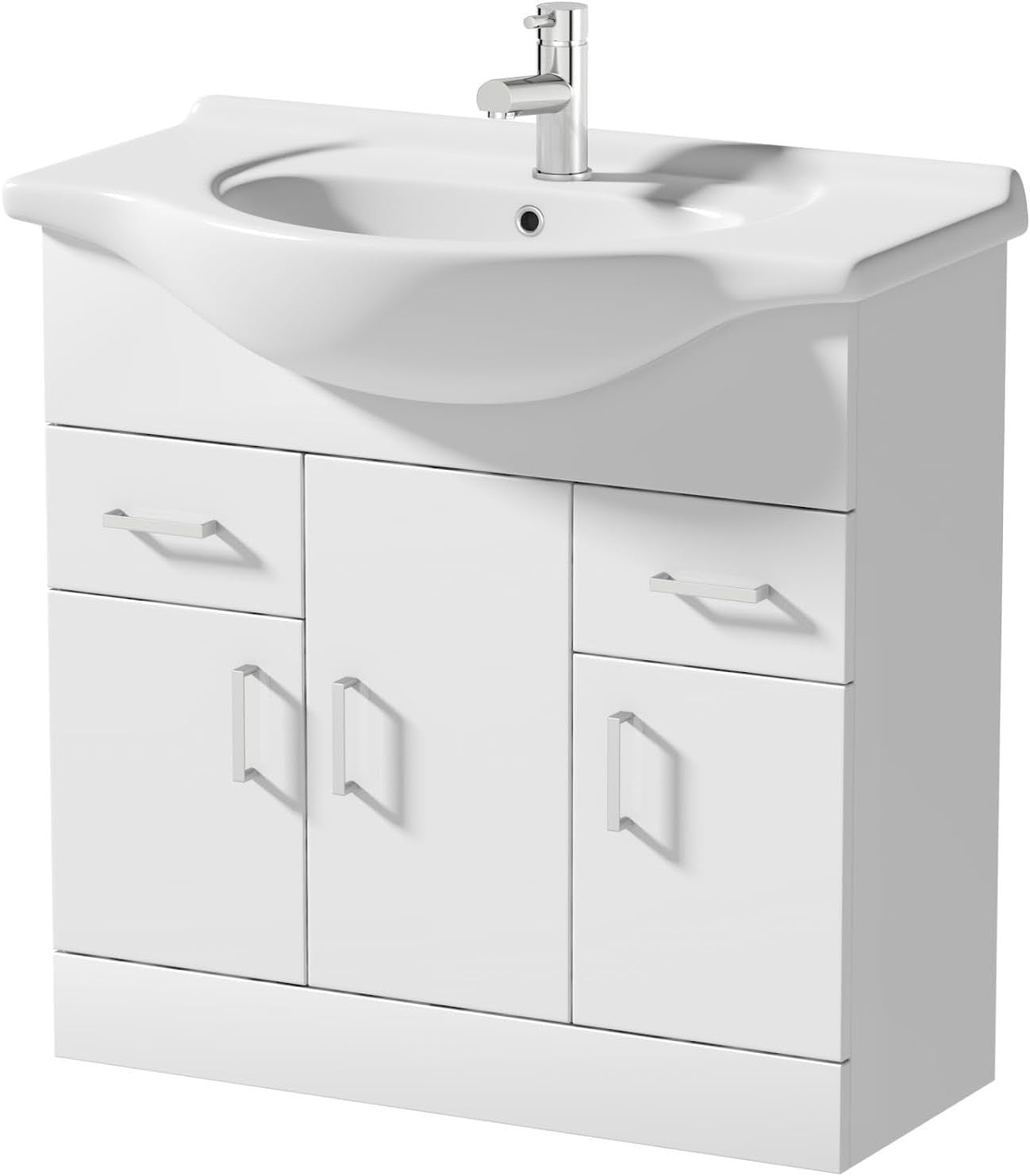 850mm White Gloss Vanity Sink Unit – Freestanding Bathroom Basin Cabinet