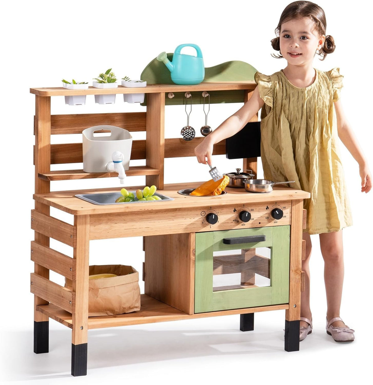 Large Outdoor Mud Kitchen Wooden Kids BBQ Playset Sink Chalkboard