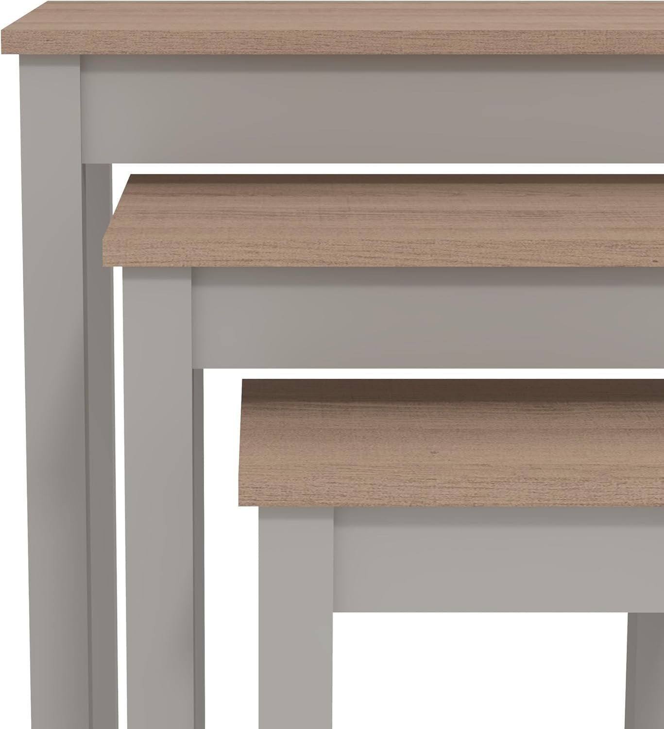 Space Saving Nesting End Tables 3 Piece Light Grey/Oak Engineered Wood