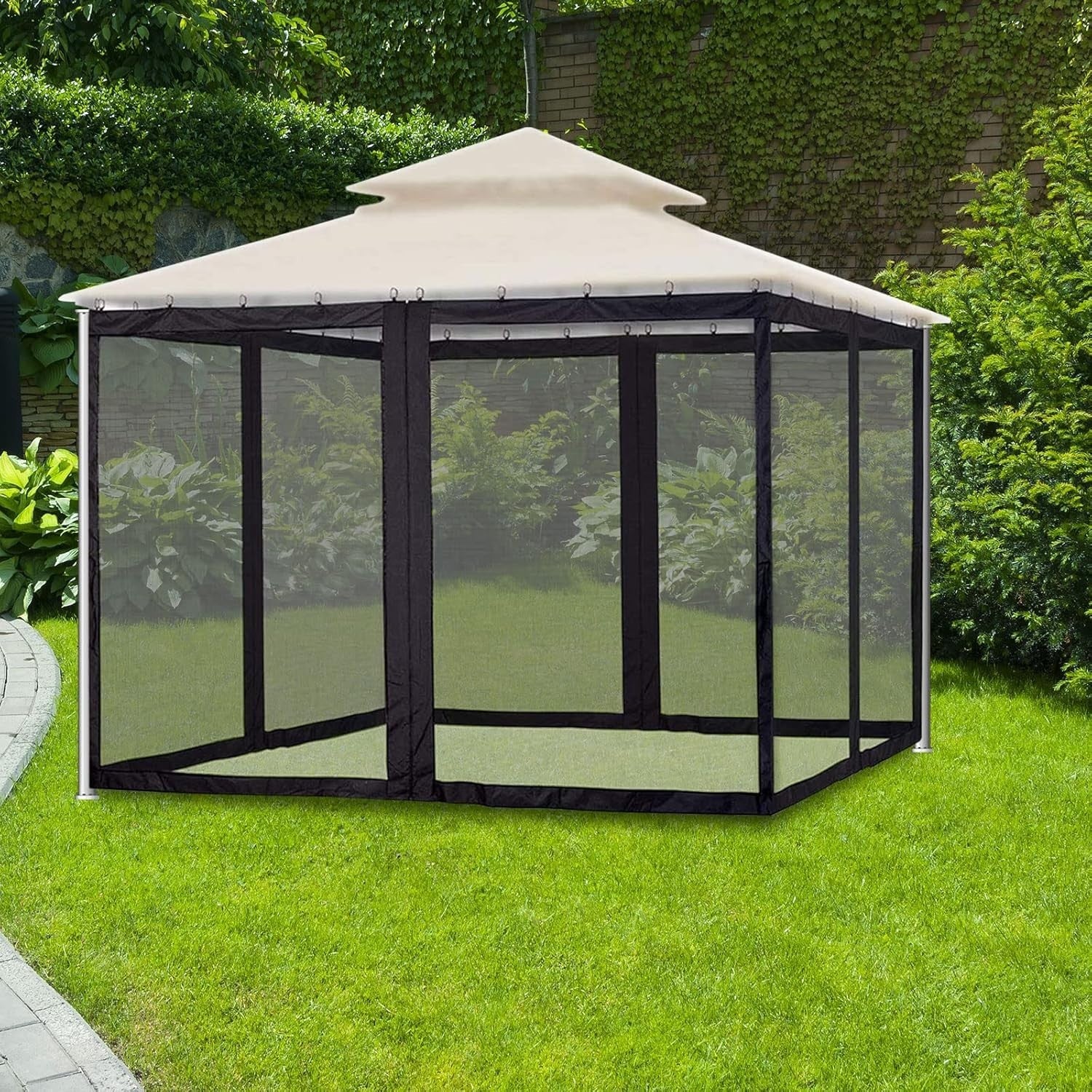 3x3m Gazebo Mosquito Net Walls Set Black Zipper Panels Insect Screen