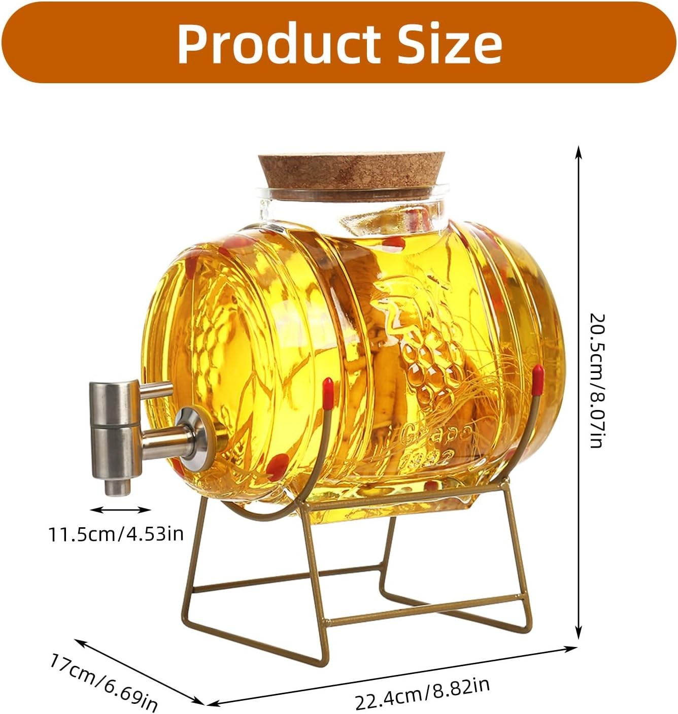 5L Whisky Decanter Barrel Glass Dispenser with Tap & Stand Party Bar Gift Set