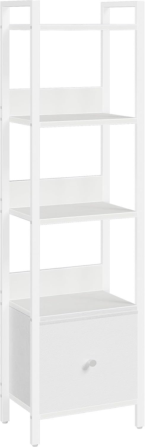 5 Tier Slim Bookshelf with Drawer Space Saving Metal Frame Storage Rack
