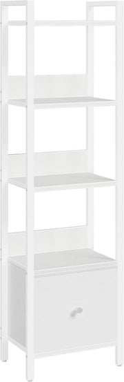 5 Tier Slim Bookshelf with Drawer Space Saving Metal Frame Storage Rack