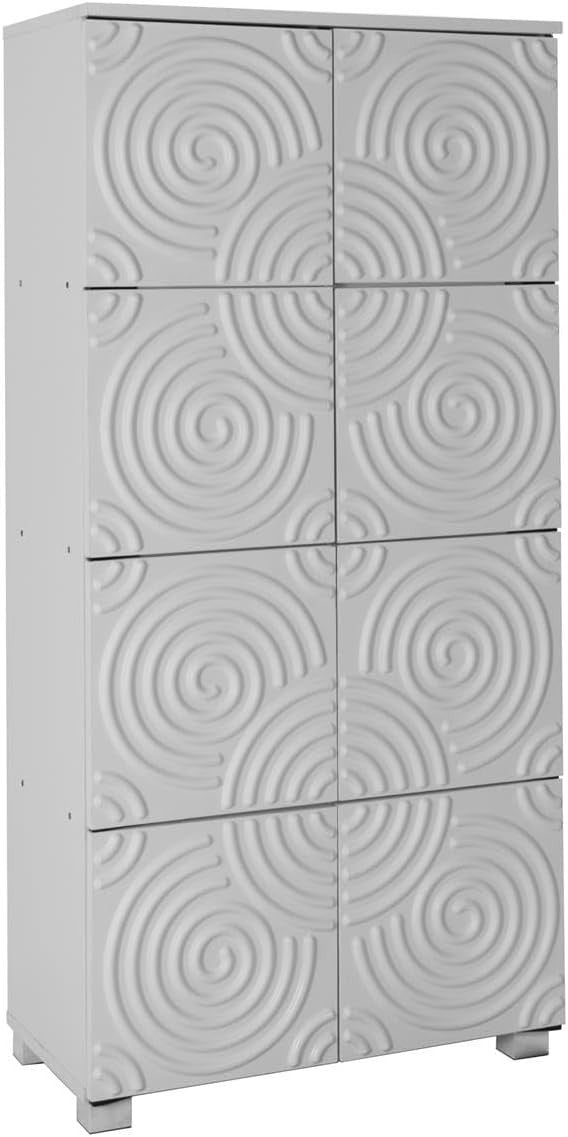 4-Tier Shoe Storage Cabinet with 8 Doors, Swirl Design, White Finish