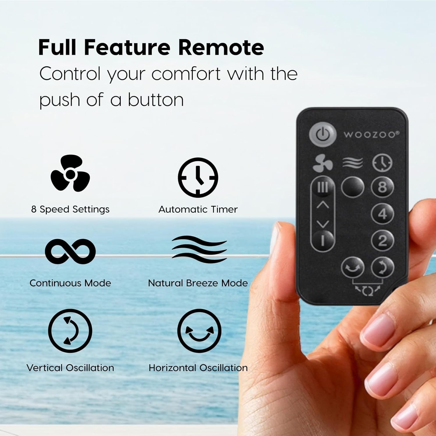 8Speed Quiet Desk Fan –Remote Control Oscillating Table Air Circulator 25m Range