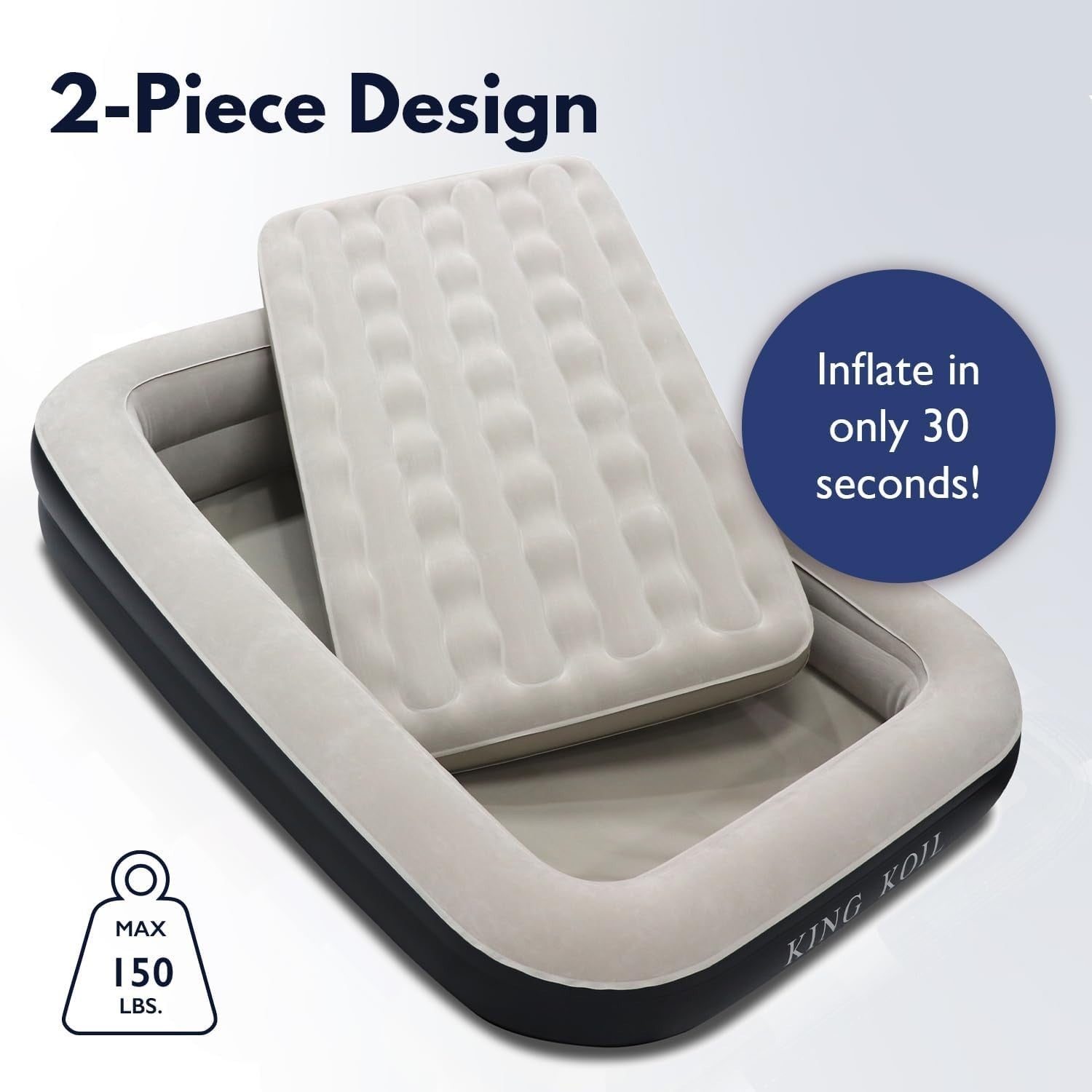 Black Toddler Inflatable Travel Bed with Safety Bumper & Built-In Pump