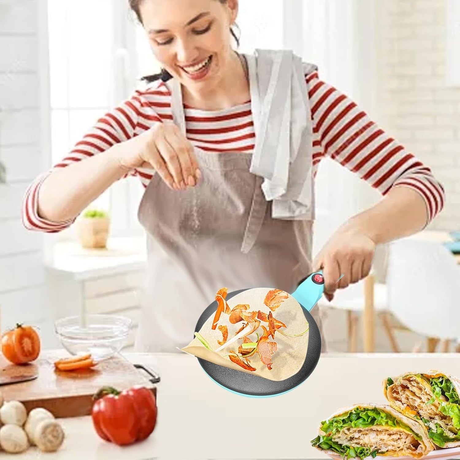 8" Electric Crepe Maker Non-Stick | Auto Temp | Portable (Green)