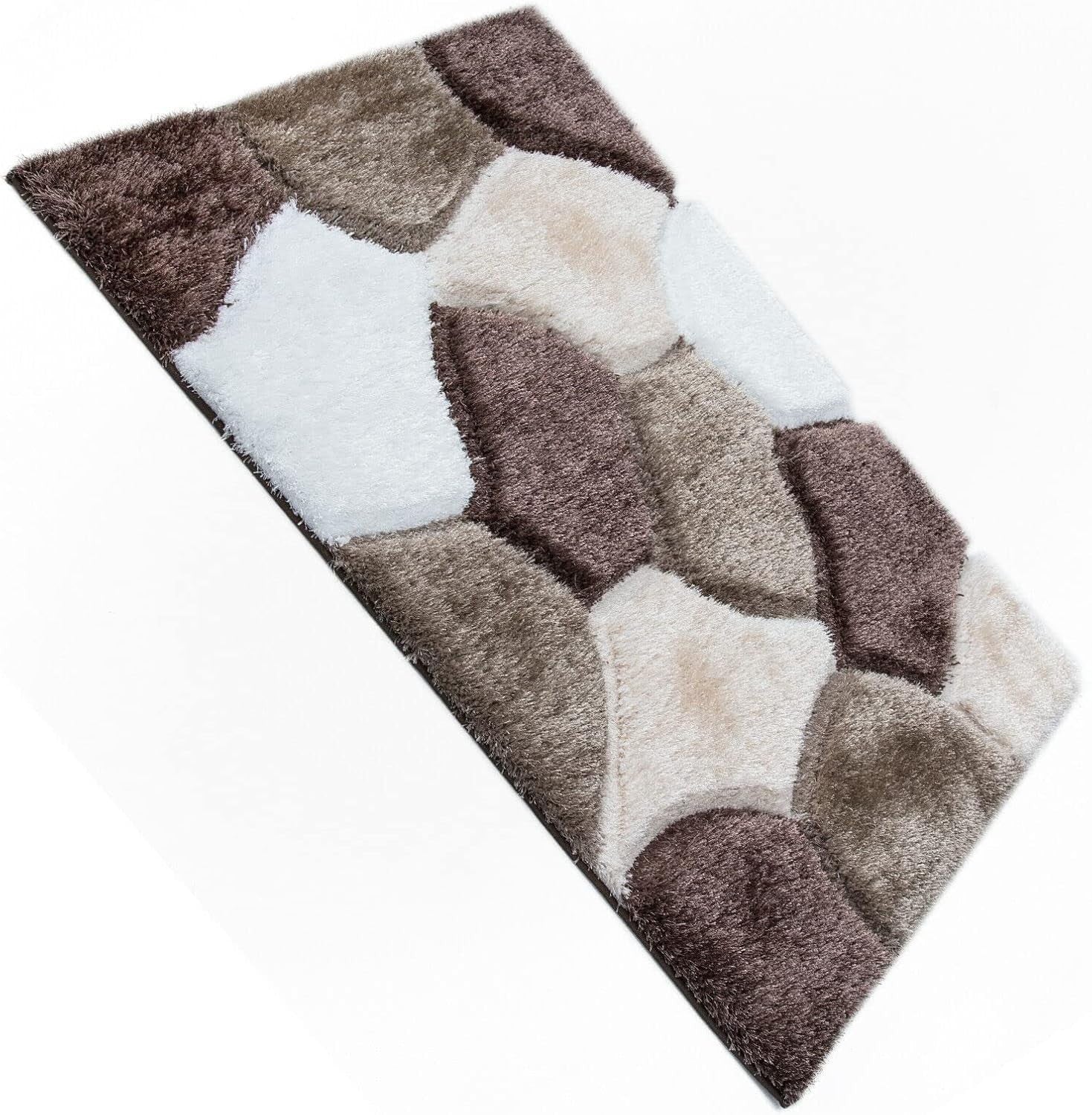 Large Brown Beige Shaggy Area Rug 160x230cm Soft Non Shed Living Room Carpet