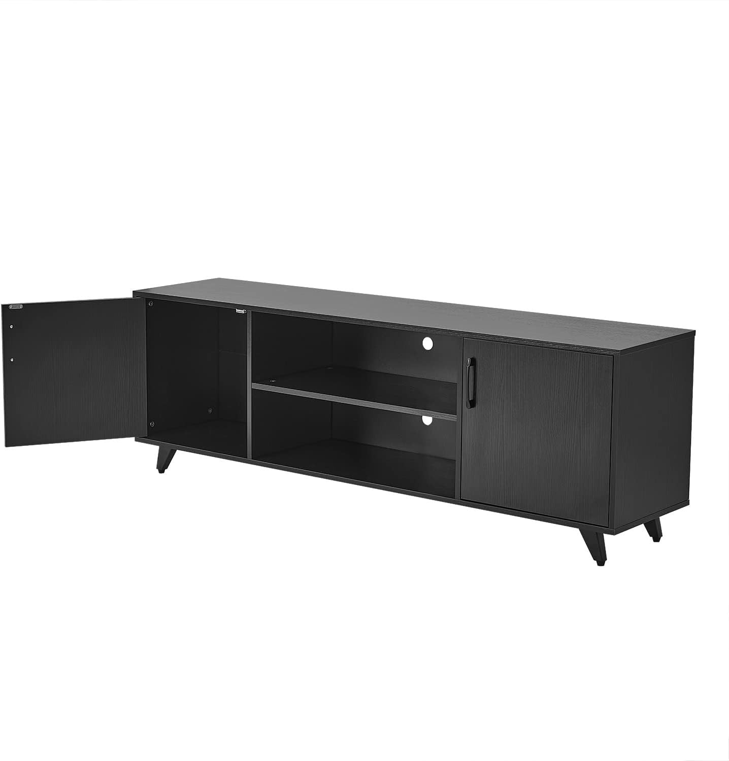 TV Stand Cabinet for 70" TV, Modern Black Unit with Storage & Shelves