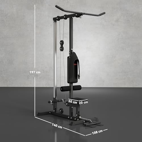 Black Lat Pull Down & Low Row Machine Adjustable Home Gym 50kg
