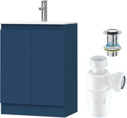 Blue 600mm Under Sink Bathroom Vanity Unit with Basin Trap Waste Cupboard