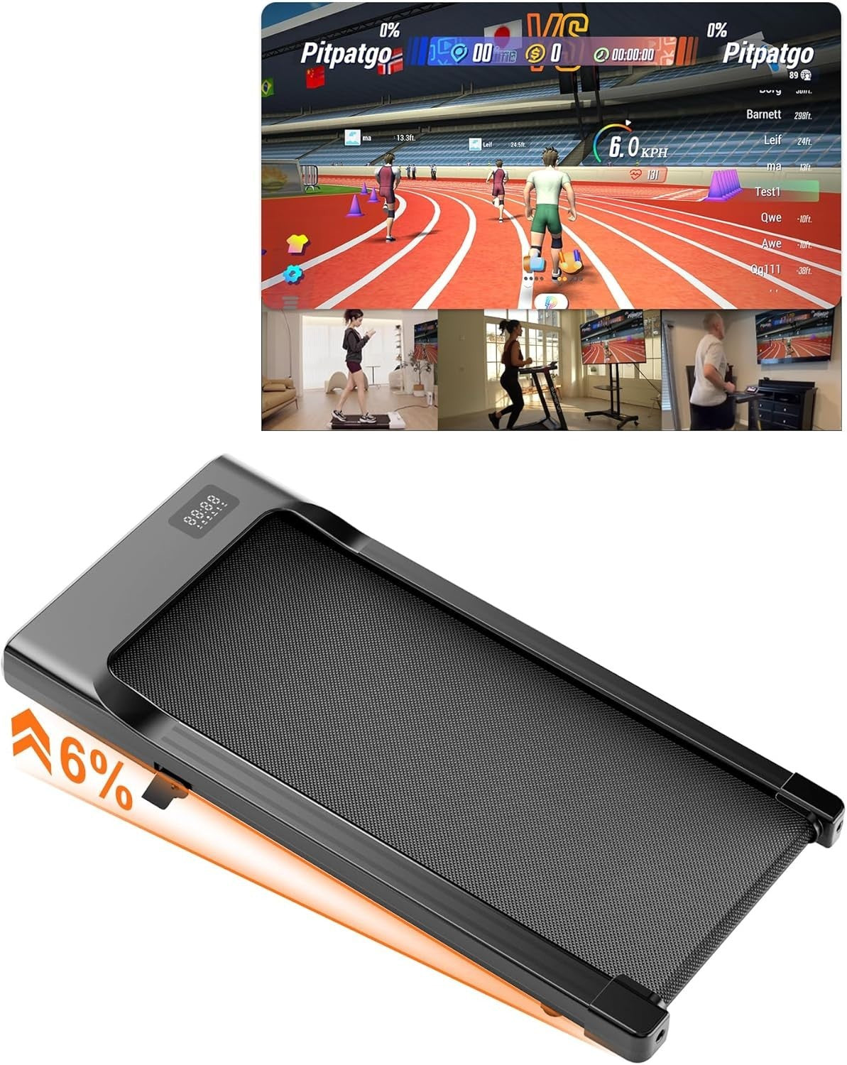 Under Desk Walking Pad Treadmill 6% Incline 2.5HP Home Office