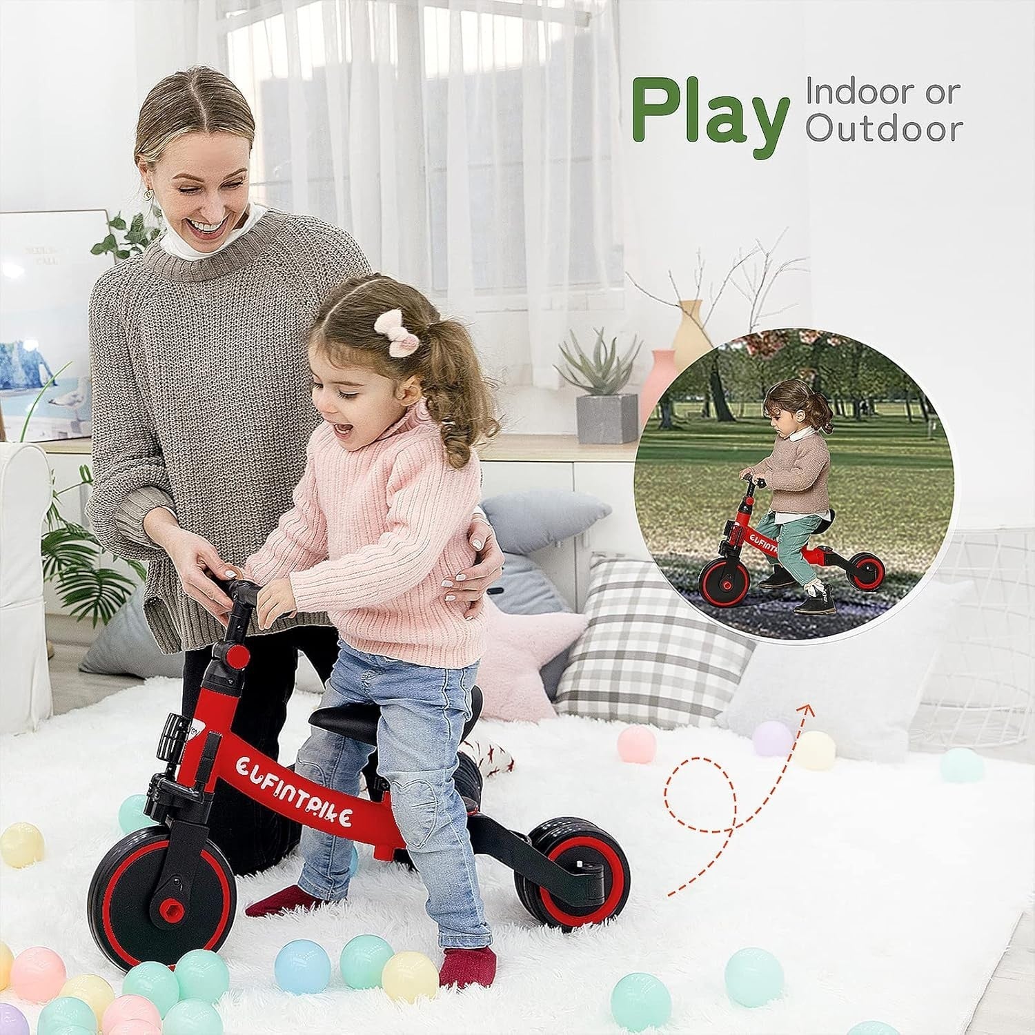 5 In 1 Toddler Tricycle Balance Bike Kids Ride On Removable Pedals Red