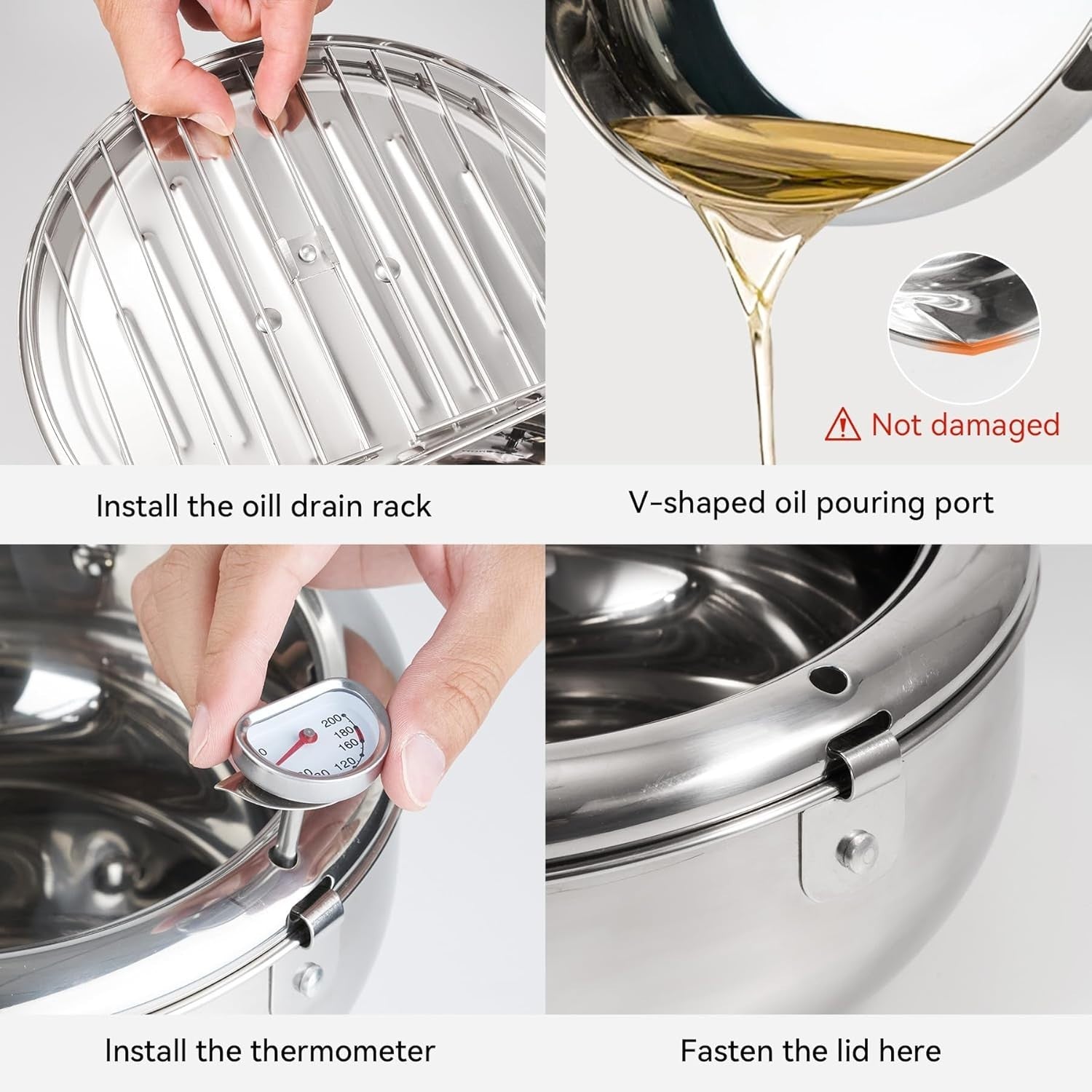 24cm Stainless Steel Deep Fryer Pot w Thermometer Oil Drain Tempura Pan