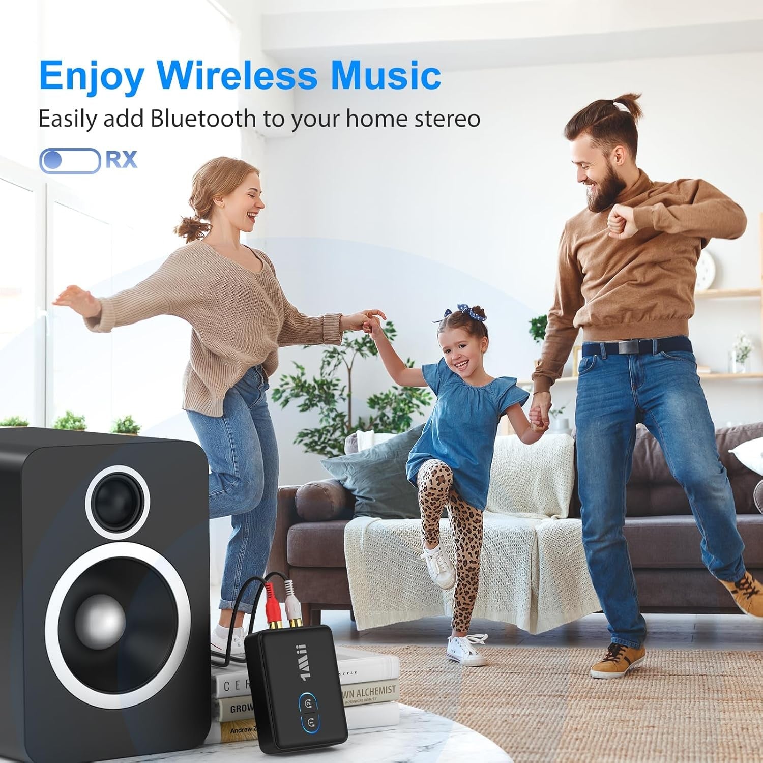 Bluetooth 5.3 Transmitter Receiver Black RCA AUX Dual Link aptX HD