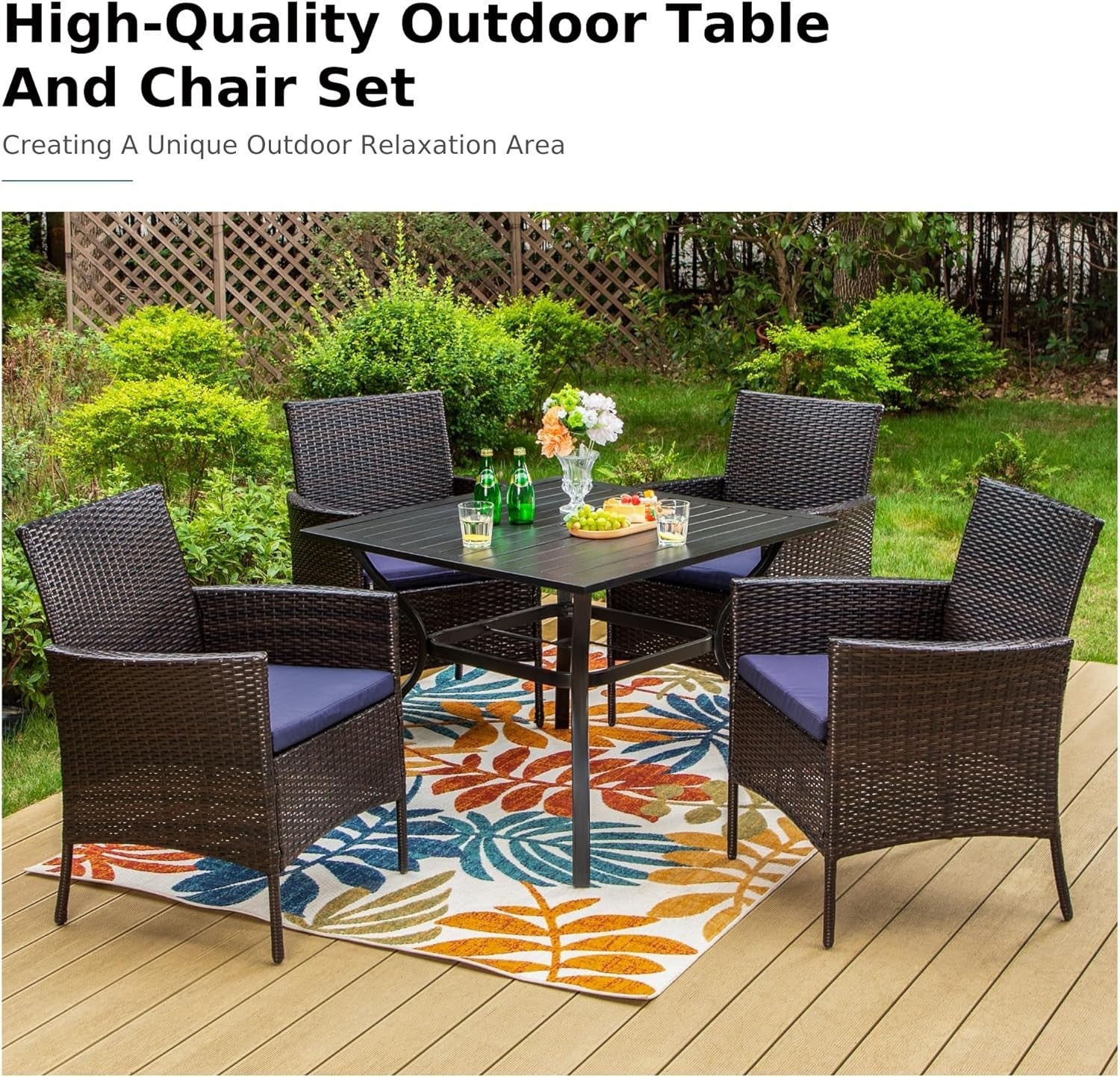 5 Piece Outdoor Rattan Dining Set Garden Table Chairs Patio Furniture Set