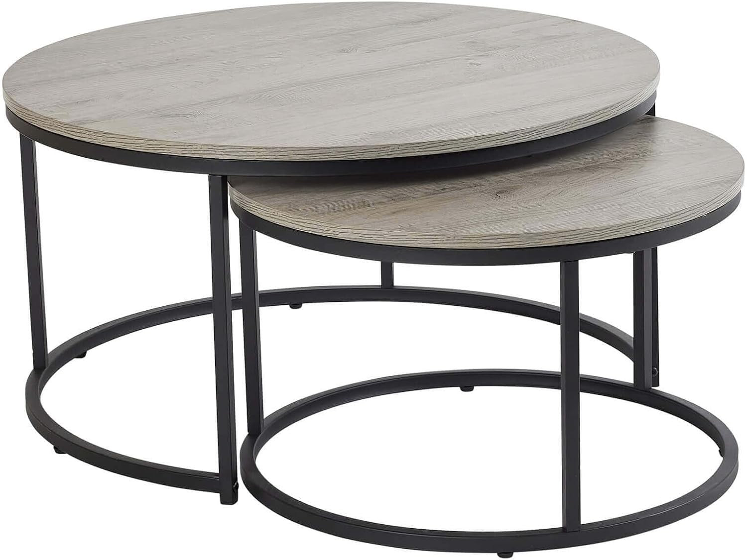 Modern Nesting Coffee Table Set 2 Round Grey Metal Stackable Industrial Style
