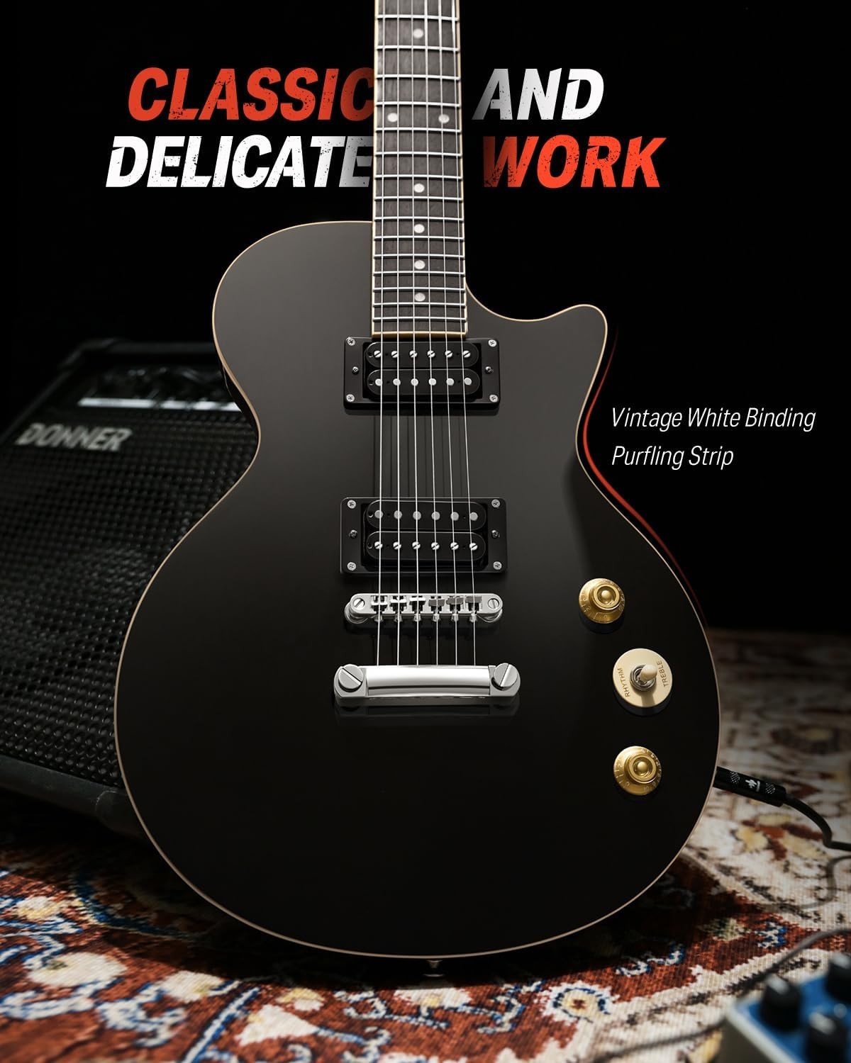 Electric Guitar 39in Full Size LP Style Starter Kit Black