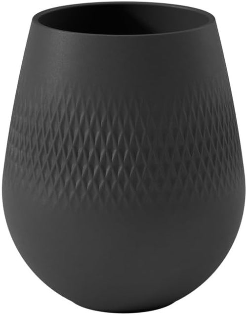 Modern Black Porcelain Vase Square Textured Decor 14cm Table Centrepiece