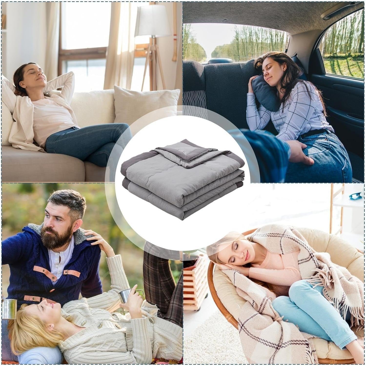Grey Cooling Blanket Summer Breathable Lightweight Throw 5.57x6.56ft