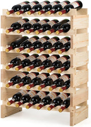 Stackable Wooden Wine Rack 36 Bottle Holder Natural Pine Freestanding Storage