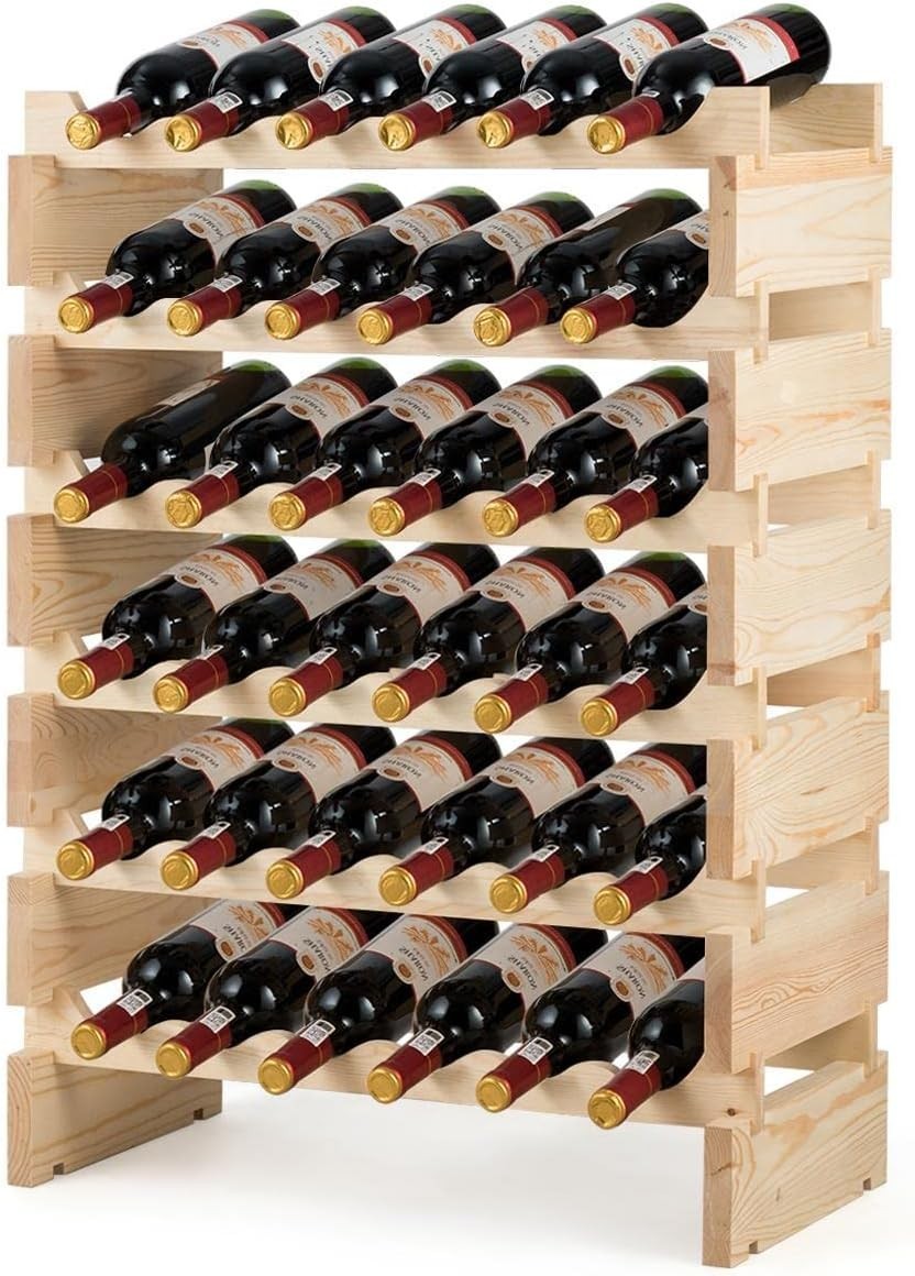 Stackable Wooden Wine Rack 36 Bottle Holder Natural Pine Freestanding Storage
