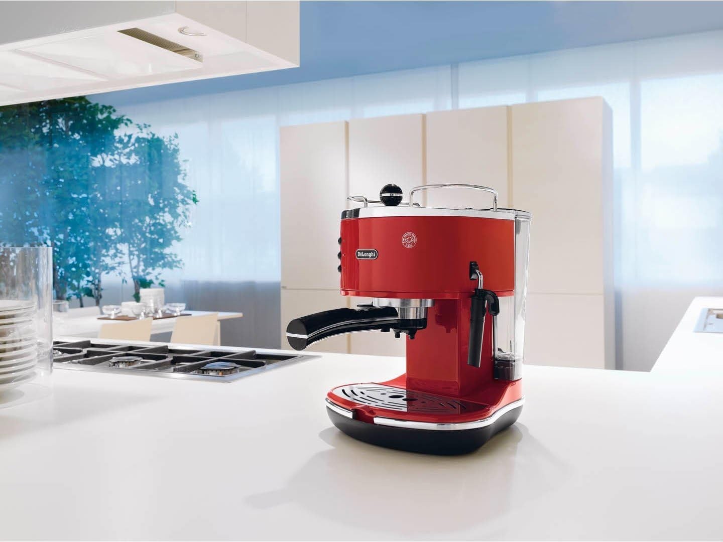 Retro Pump Espresso Coffee Maker | 1.4L Tank | Steam Wand | Compact 1100W Red