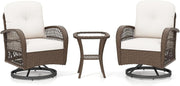 360° Swivel Rattan Bistro Chairs Set Plush Cushions Side Table Garden