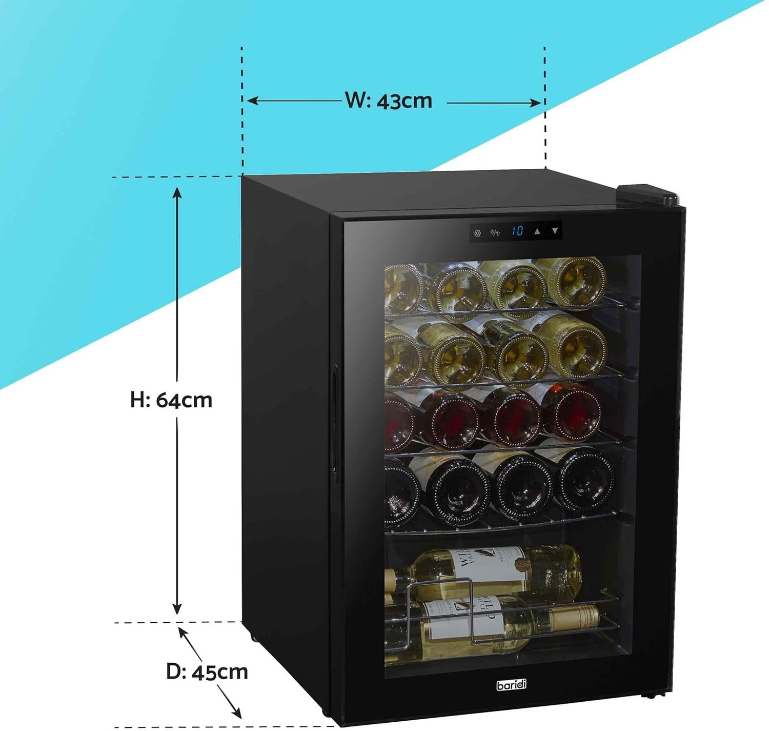 20 Bottle Wine Cooler Fridge Digital Touch Control LED Quiet Freestanding