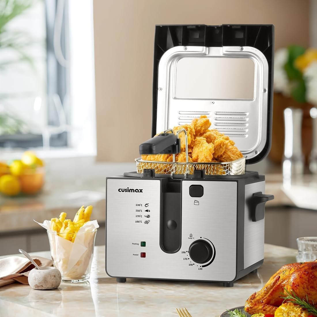 2.5L Deep Fat Fryer 1600W Easy Clean Adjustable Temp Viewing Window