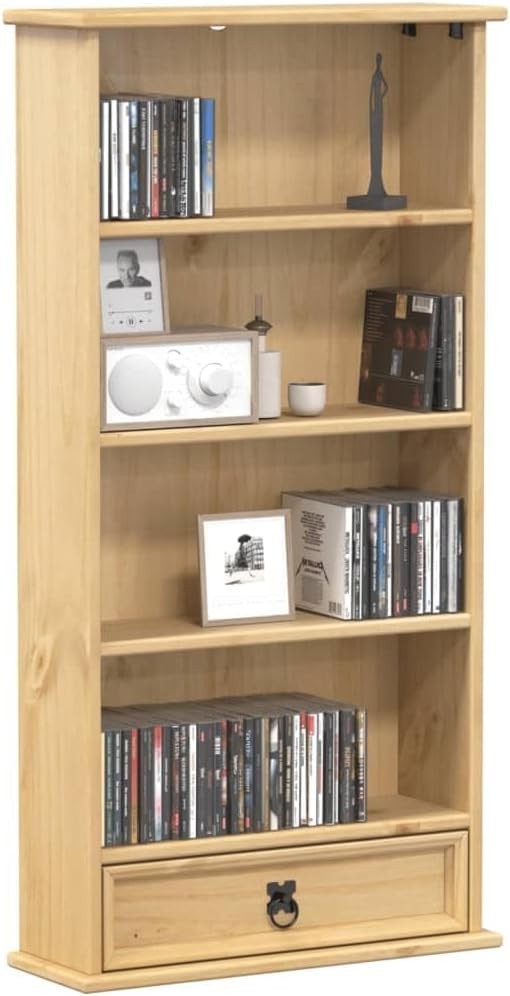 Solid Pine CD DVD Storage Cabinet Drawer Shelf Rustic Media Unit