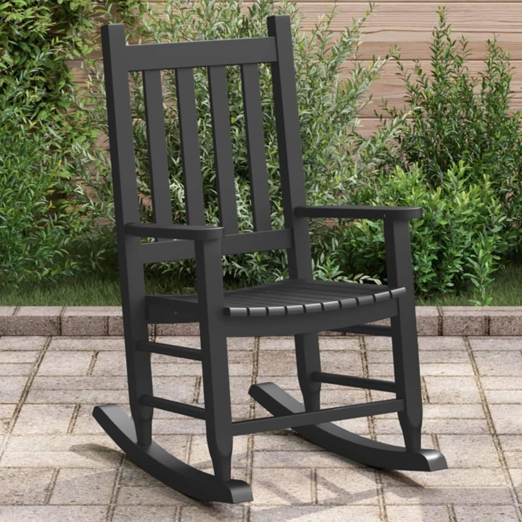 Kids Black Wooden Rocking Chair Safe Design Smooth Motion Indoor Outdoor