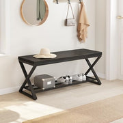 Black Oak Industrial Entryway Storage Bench Metal Frame Shoe Rack Seat 100x36x46