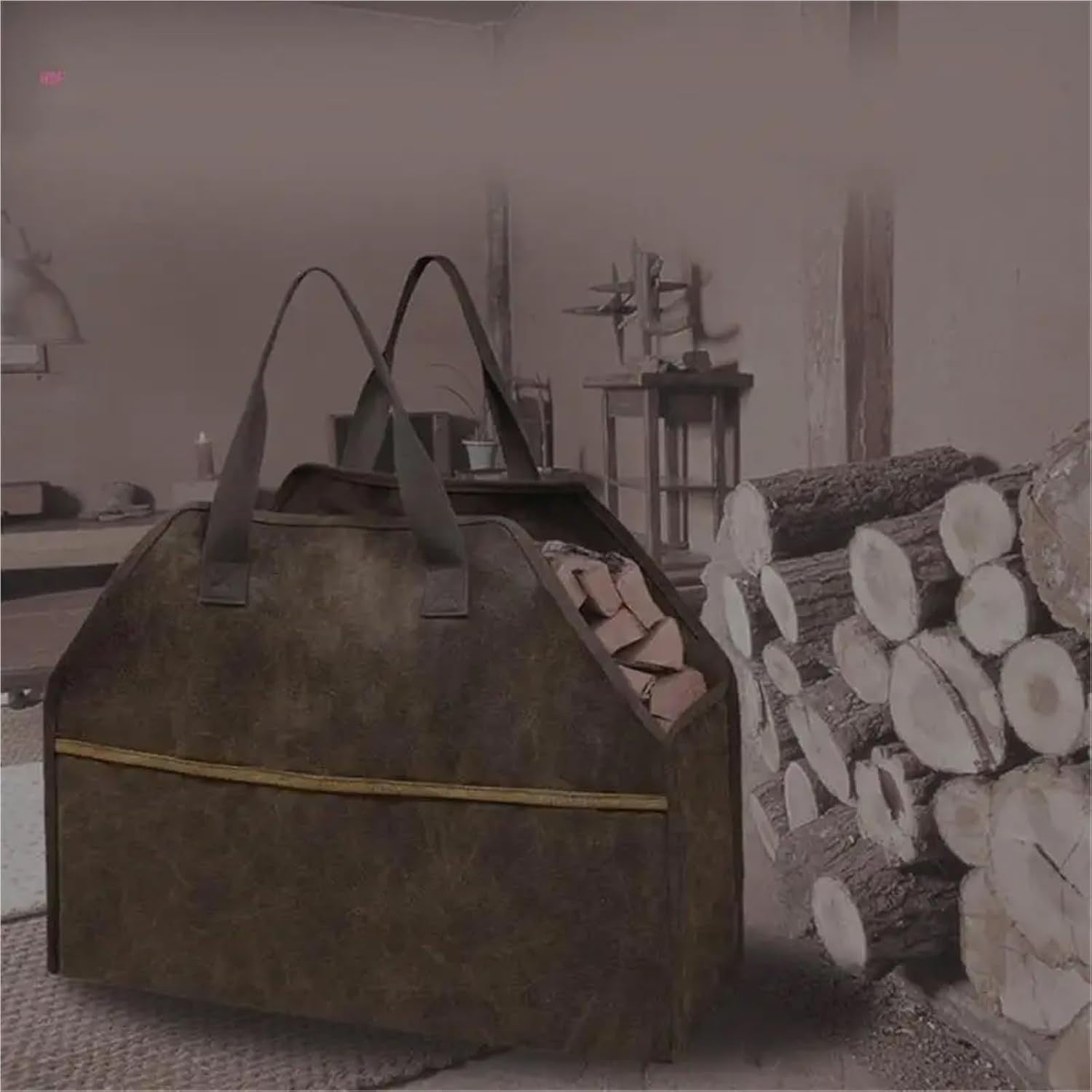 Firewood Log Carrier Bag Waterproof Large Canvas Tote for Fireplace & Stove