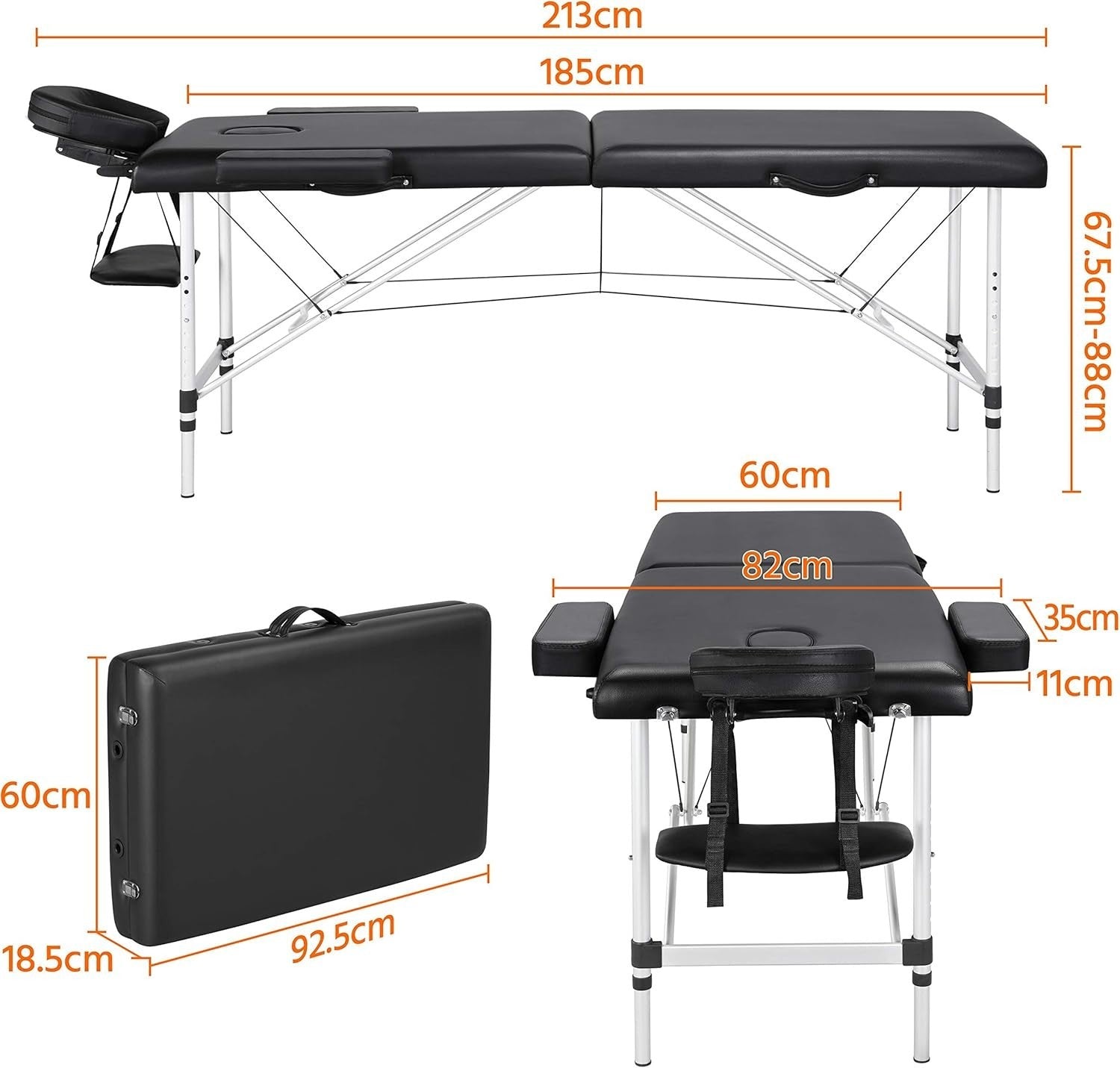 60cm Portable Massage Table | Foldable Lash Beauty Bed Lightweight Aluminium