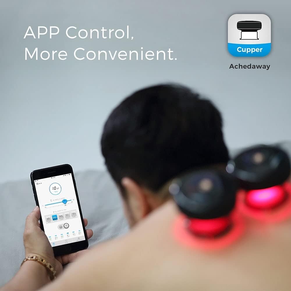 Rechargeable Suction Cup Massager with Bluetooth, Red Light Therapy, 3 Heads