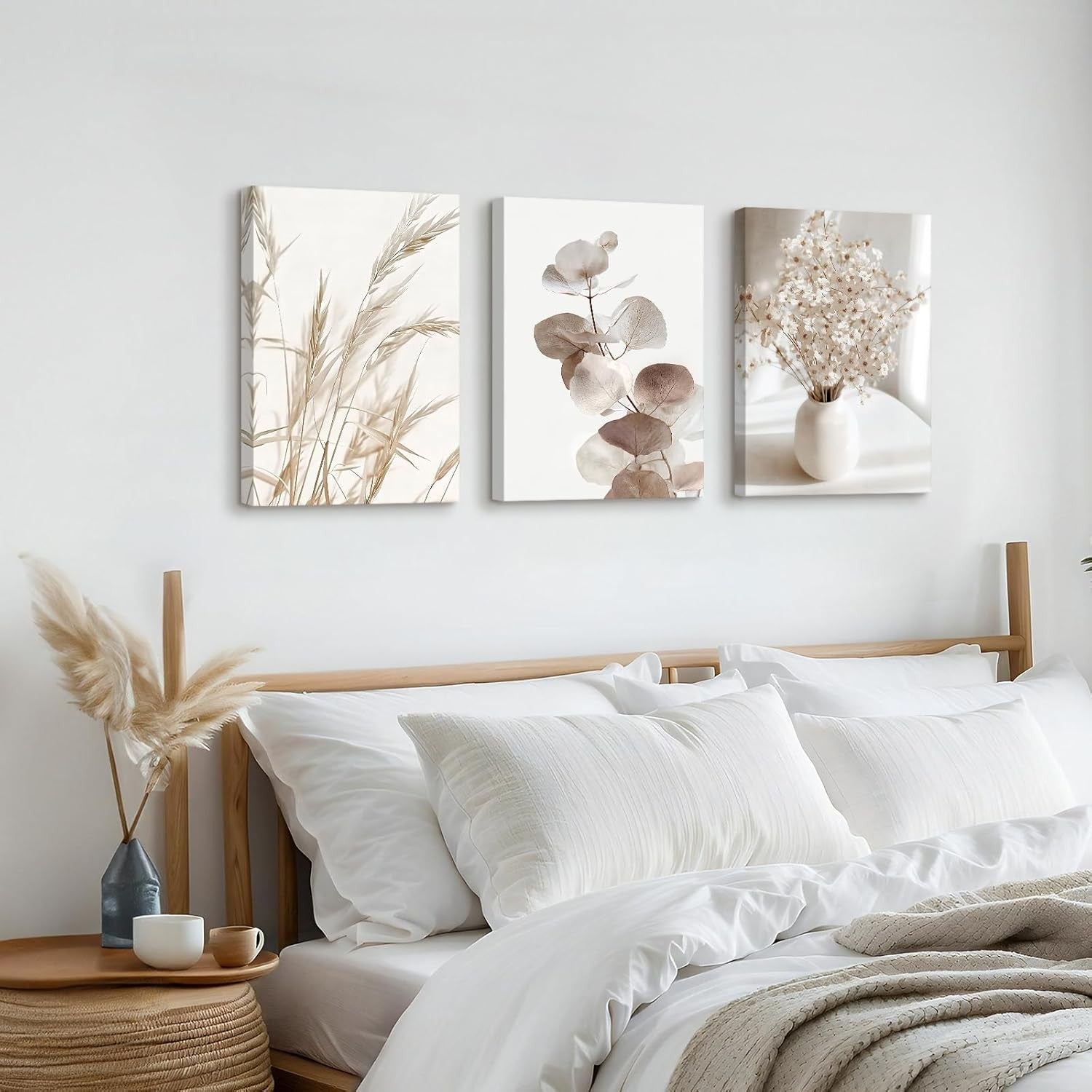 Set of 3 Boho Floral Canvas Wall Art 40x60cm