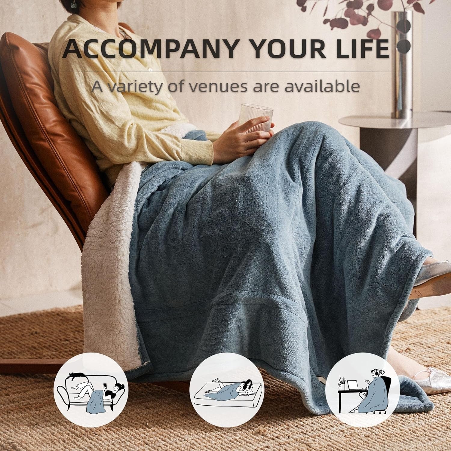 Electric Heated Throw Blanket 130x160cm 6 Heat Timer Washable Bed