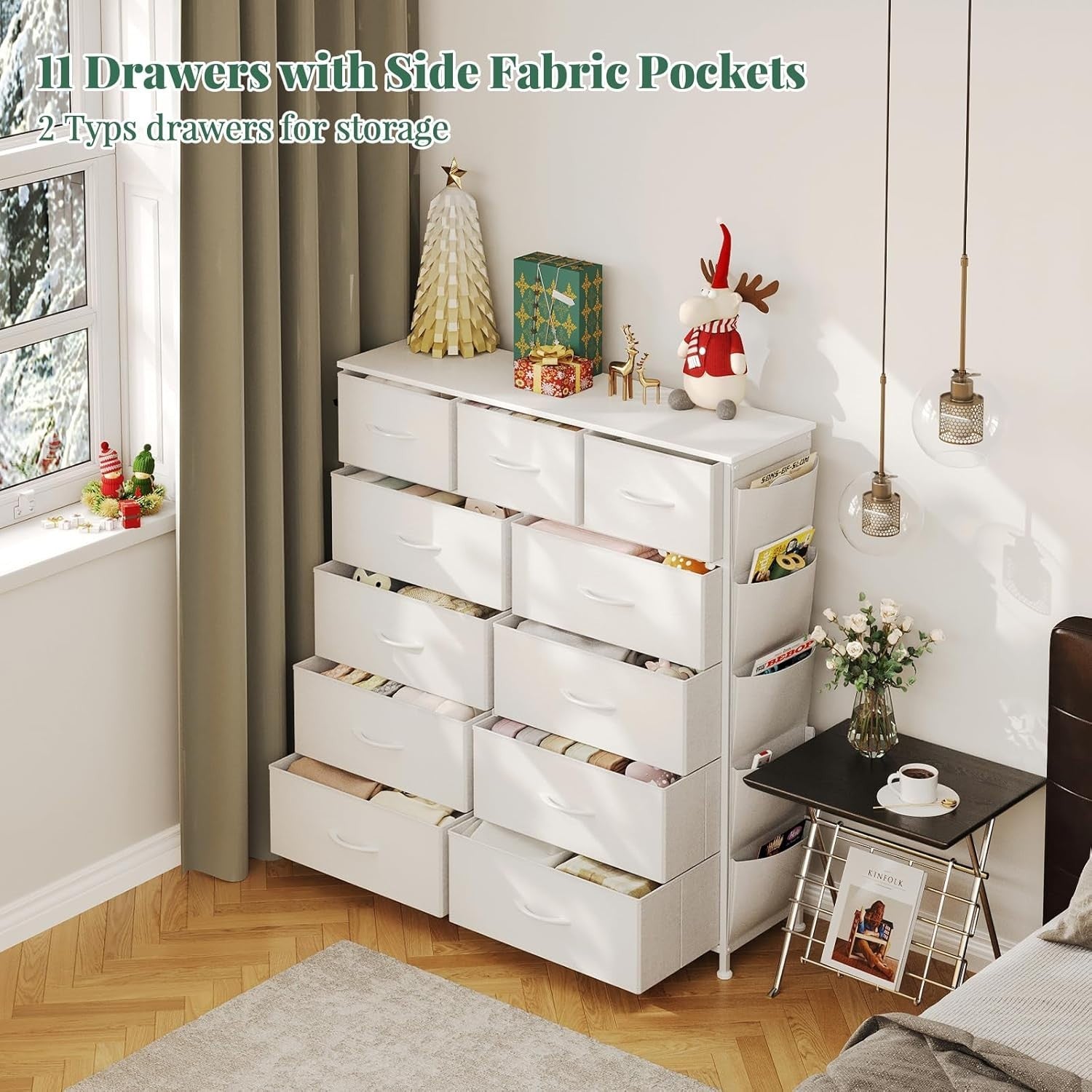 11 Drawer Storage Chest with Fabric Bins | Space-Saving Bedroom Organizer